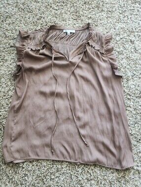 DR2 Sleeveless Ruffle Tie-Neck Blouse - Taupe